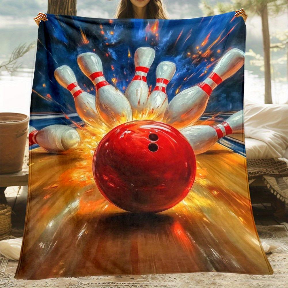 Bowling Ball Pins Explosion Action Sports Fleece Blanket Dynamic Design Soft Warm Throw For Bowling Fans Game Room Decor Gift