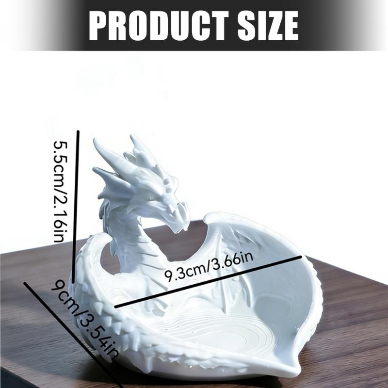 White Jewelry Tray with Dragon Design for Earrings and Small Items, Display Plate for Dresser, Desk, Shelf and Entry Table for Home Use
