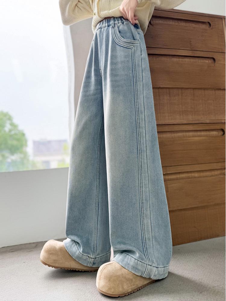 Jeans Larghi alla Moda per Ragazze, Coreani Primavera/Autunno 2026, Pantaloni Casual a Gamba Dritta per Bambini di Taglia Media e Grande