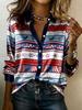 Camicia rétro a righe contrastanti in raso a maniche lunghe, camicia da pendolare temperamentale americana rétro, larga e sottile