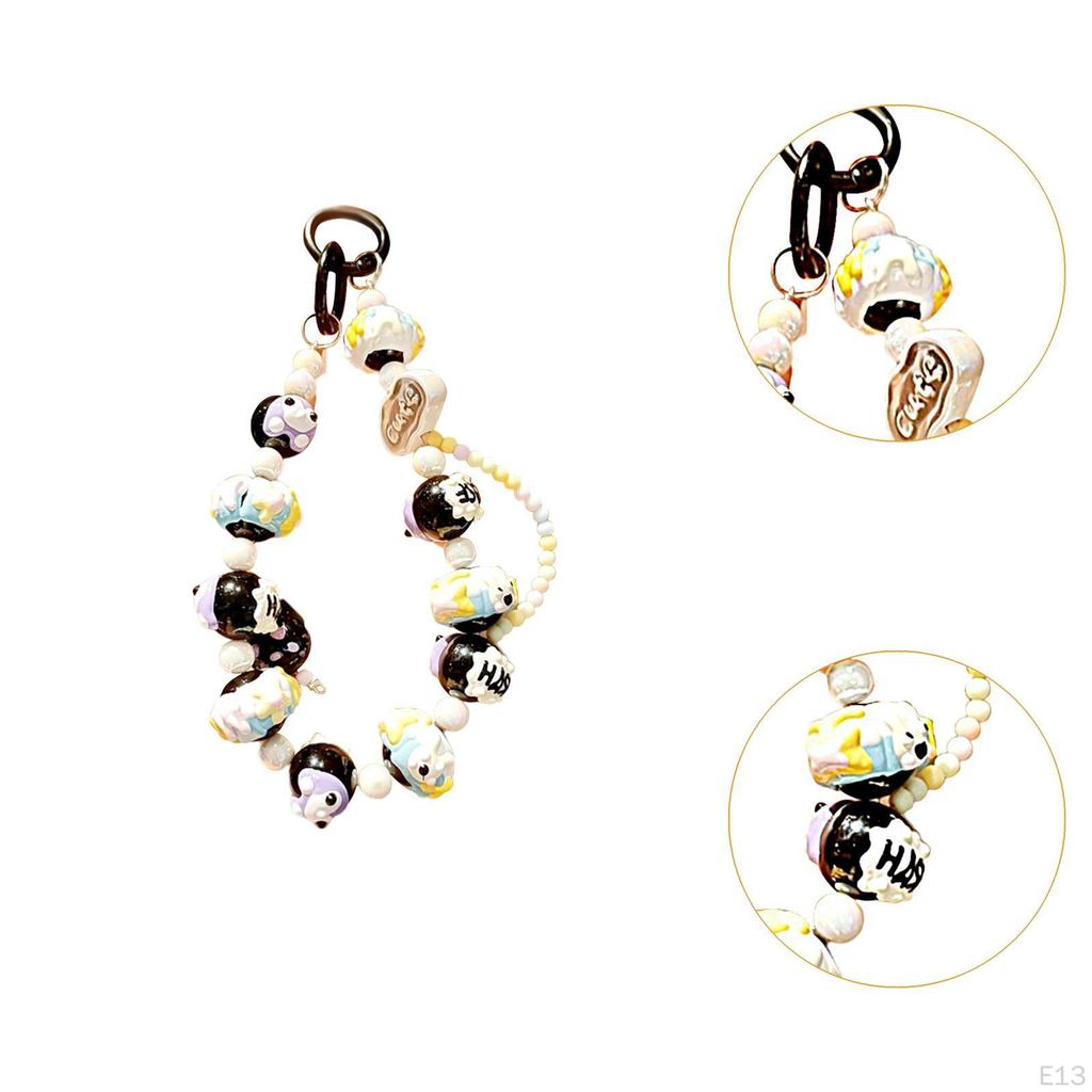 Beaded Keychain Bracelet Key Ring Decorative Women Party Favors Wristlet Hanging Ornament Keyring