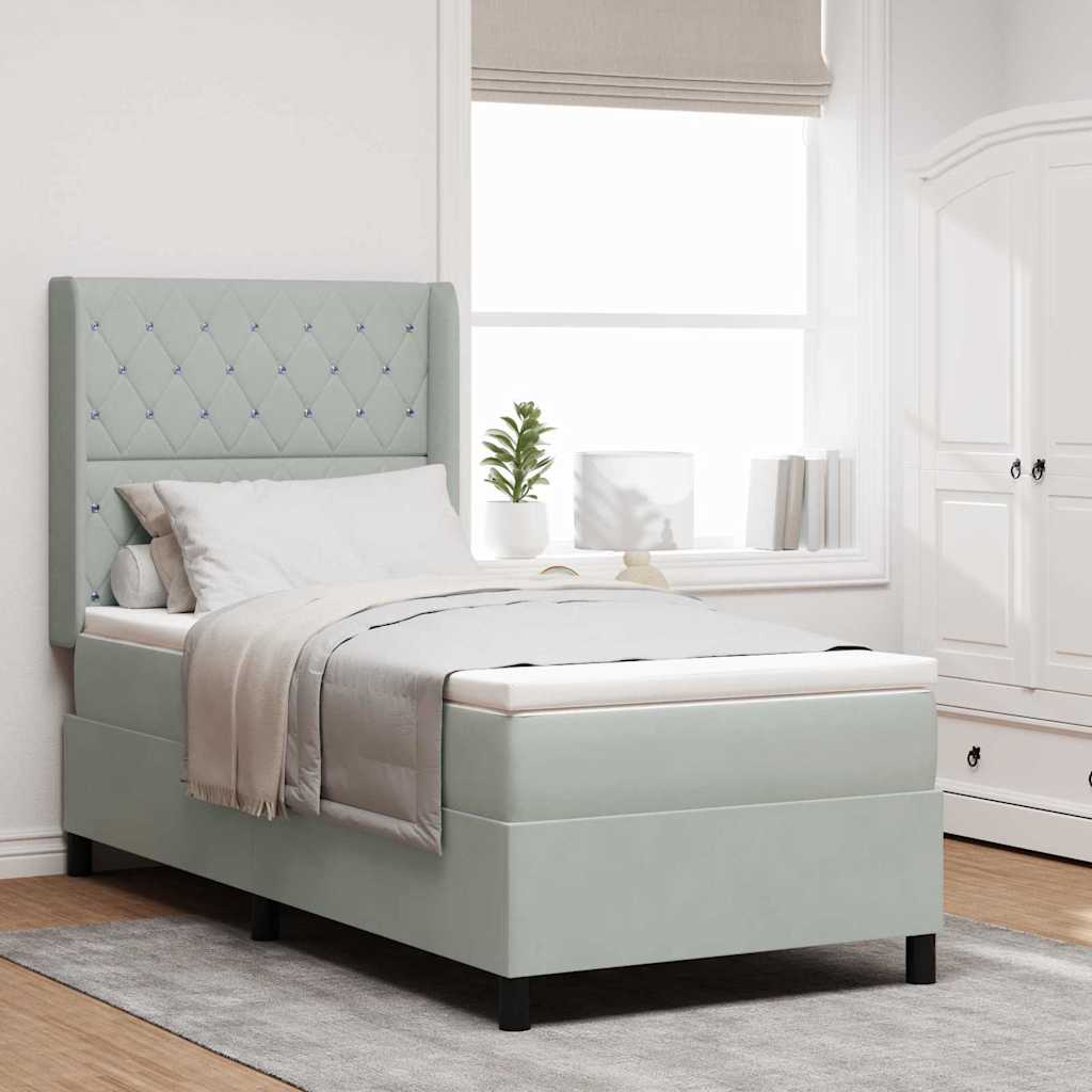 Boxspring Bed with Mattress and LED Light Gray 90 x 190 cm Velvet