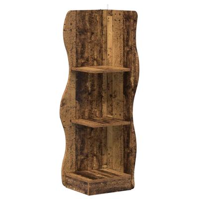 Corner Shelf with Shelf Reclaimed Wood Look 34 X 33 X 102 Cm Wood Based Material
