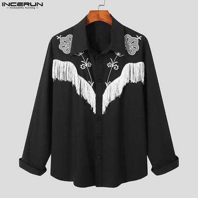 Spring Mens Tassel Printed Long Sleeve Loose Tops