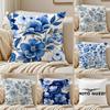 Ethnic Style Blue Floral Pattern Printing Cushion Cover Pillowcase Antidustmite Invisible Zipper Short Plush Sofa Cushion