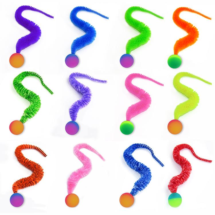 

Интерактивные игрушки для кошек Tickle Cat Разноцветный прыгающий мячик Товары для питомцев Пазл Дразнилка Домашняя кошка Червь Гусеница Эластичная игрушка