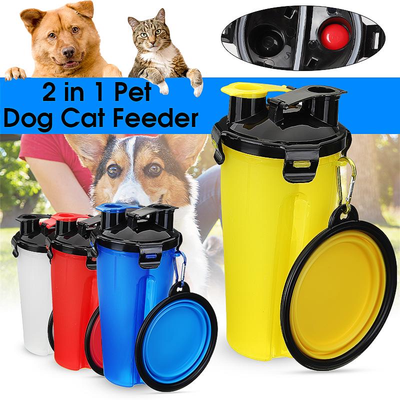 Buy 2 In 1 Pet Dog Feeder Portable Food Water Bottle with Foldable Dog