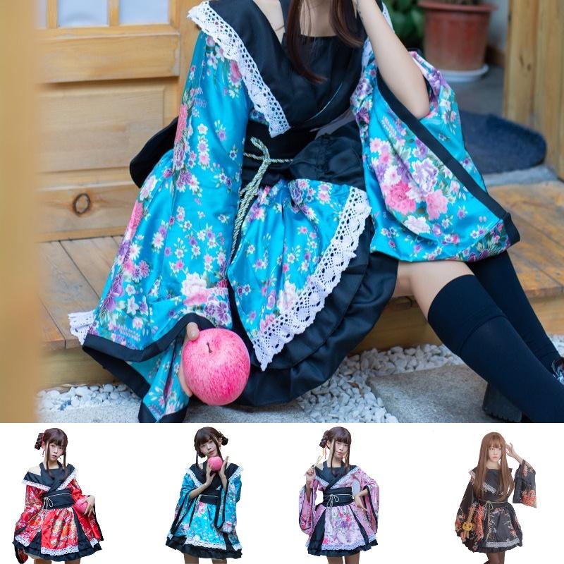 Kimono Cosplay Japanese Costume Stage Performance Outfit Girls Multiple Colors
