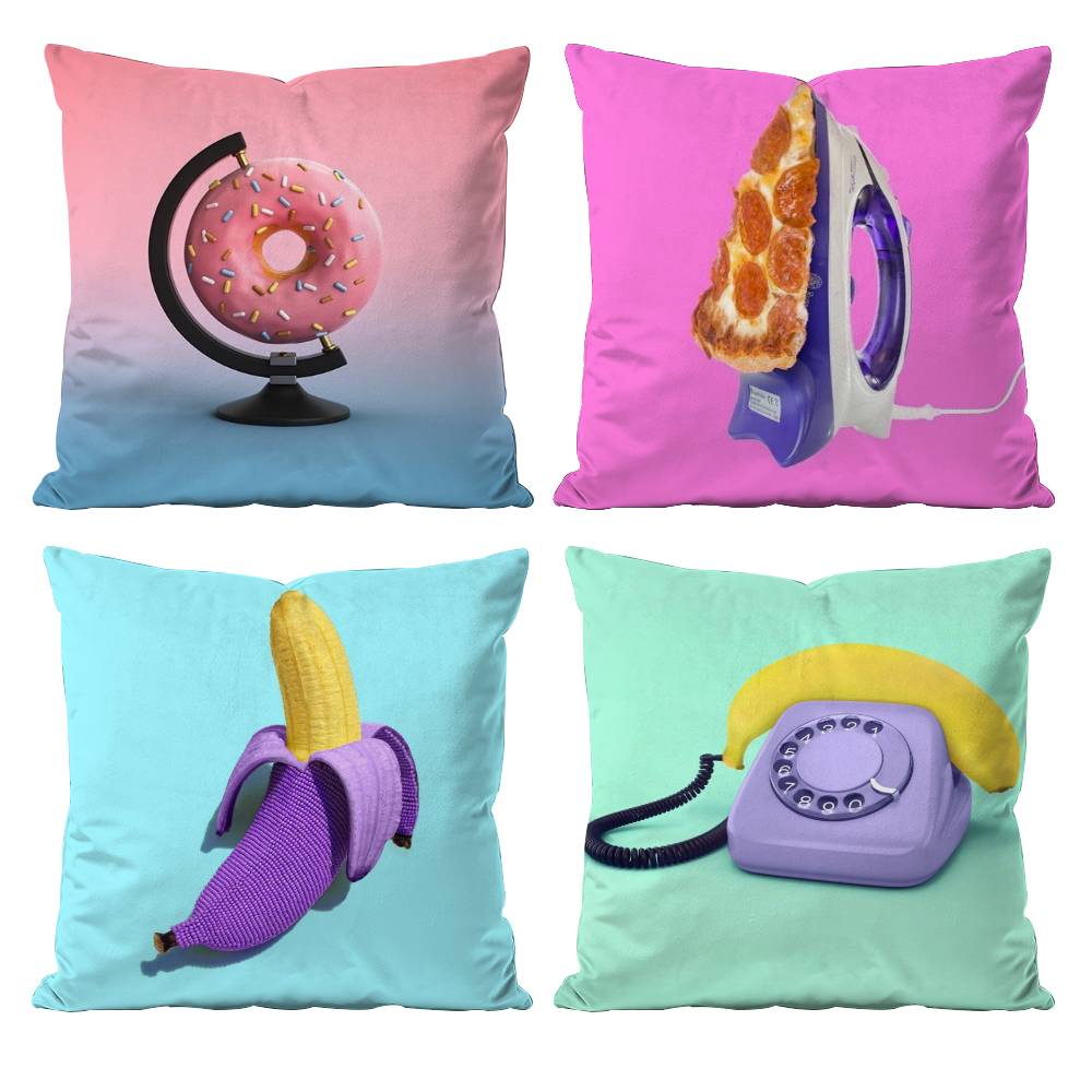 Food Fruit Print Creative Pillow Case Anti-dustmite Pillowcase Invisible Zipper Silky Short Plush Sofa Cushion Cover