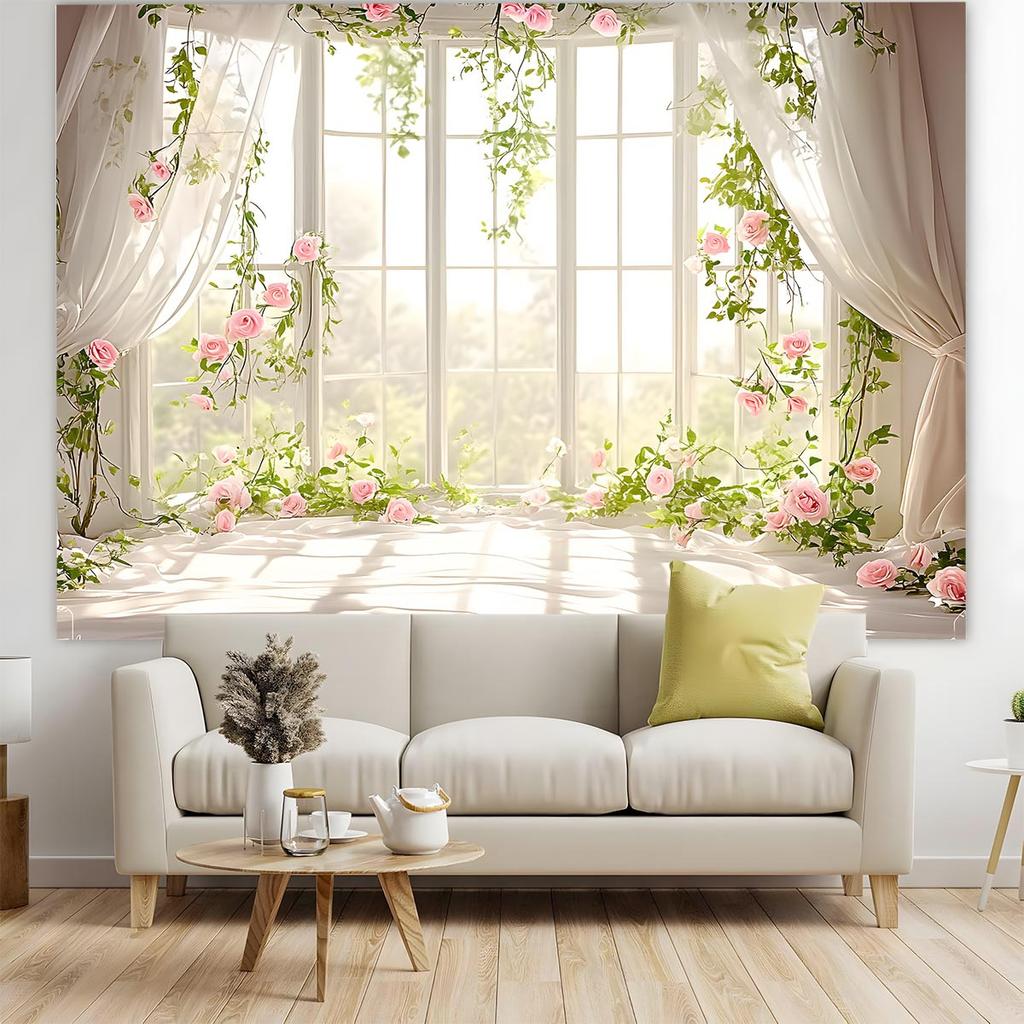 1PC, Floral Window Background Banner, Room and Garden Decoration, Suitable for Weddings, Birthdays, Anniversaries, Celebrations