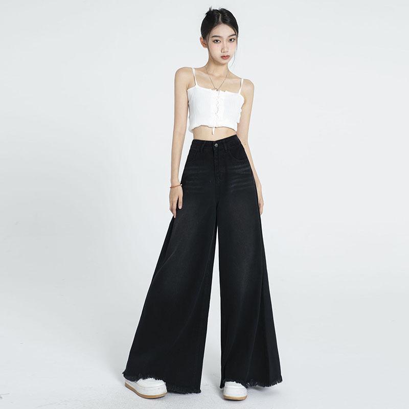 Washed retro American high street denim wide-leg pants women's new versatile and thin wide-leg design mopping pants
