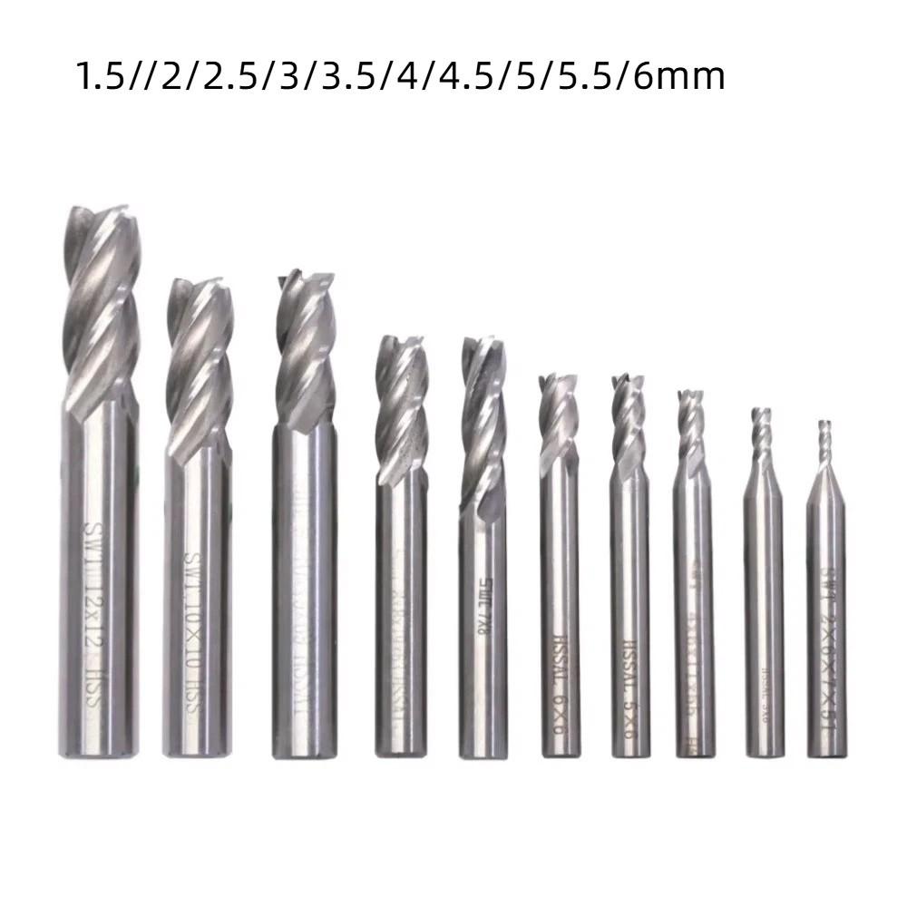 7/10Pcs 4-Flute Spiral End Mill Set High-Speed Steel CNC Milling Tools Wood Steel Milling