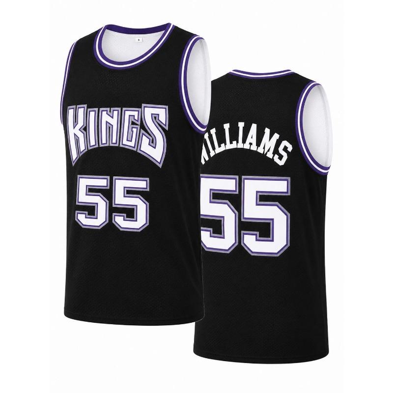 Jersey Retro Williams 55 Kings Negro con Ribete Morado y Blanco Uniforme Deportivo Chaleco Casual Hombres y Niños