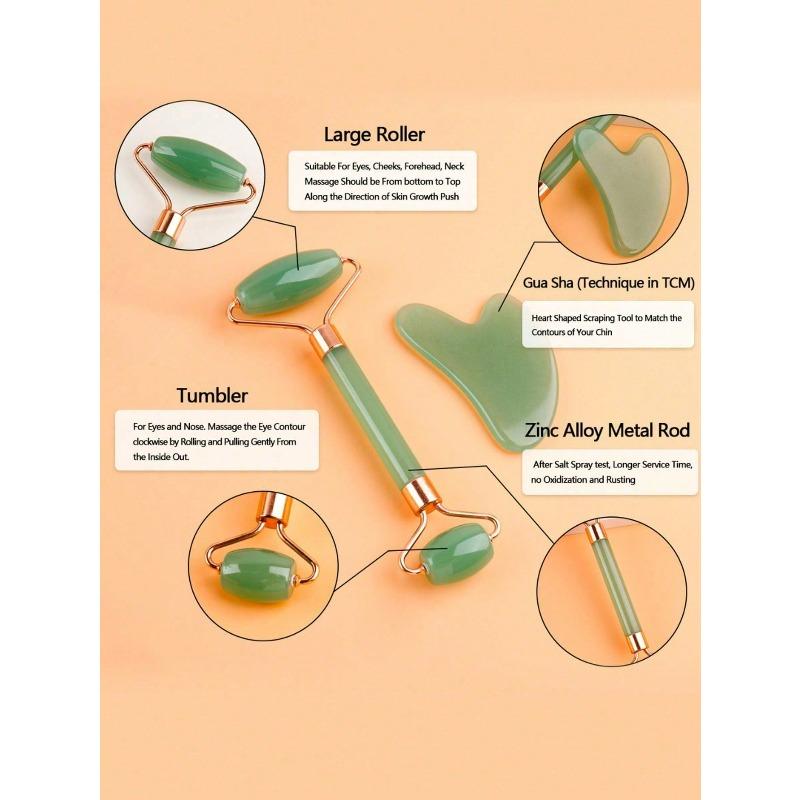 Set da 2 Pezzi per Massaggio Viso e Bellezza, Materiale Resina ABS, Rullo Massaggiante a Doppia Testa, Raschietto Triangolare, Set di Strumenti per Massaggio Gua Sha Corpo, Verde