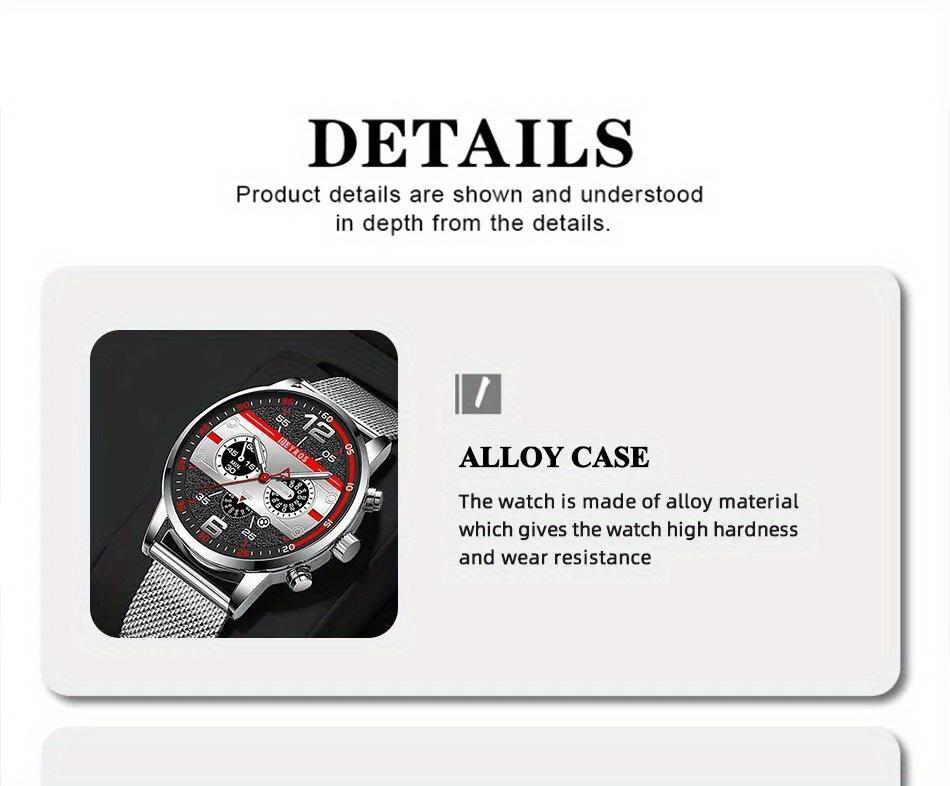 Luxury Fashion Mens Sports Watches Stainless Steel Mesh Belt Quartz Watch for Men Business Leather Luminous Clock