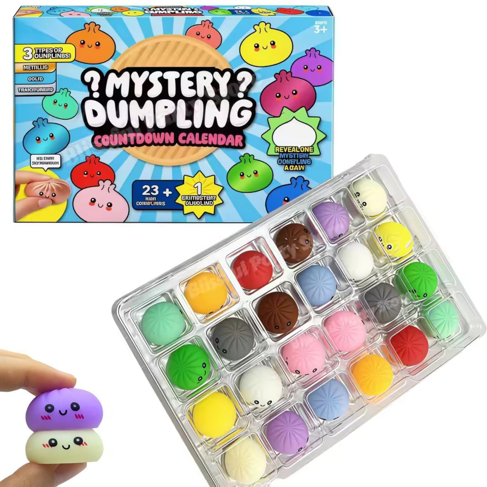 Knoedel Squishy Adventskalender 24 stuks Zacht Mysterie Verrassing Knoedels Angstverlichting Bao Bun Langzame Veerkracht Decompressie blue
