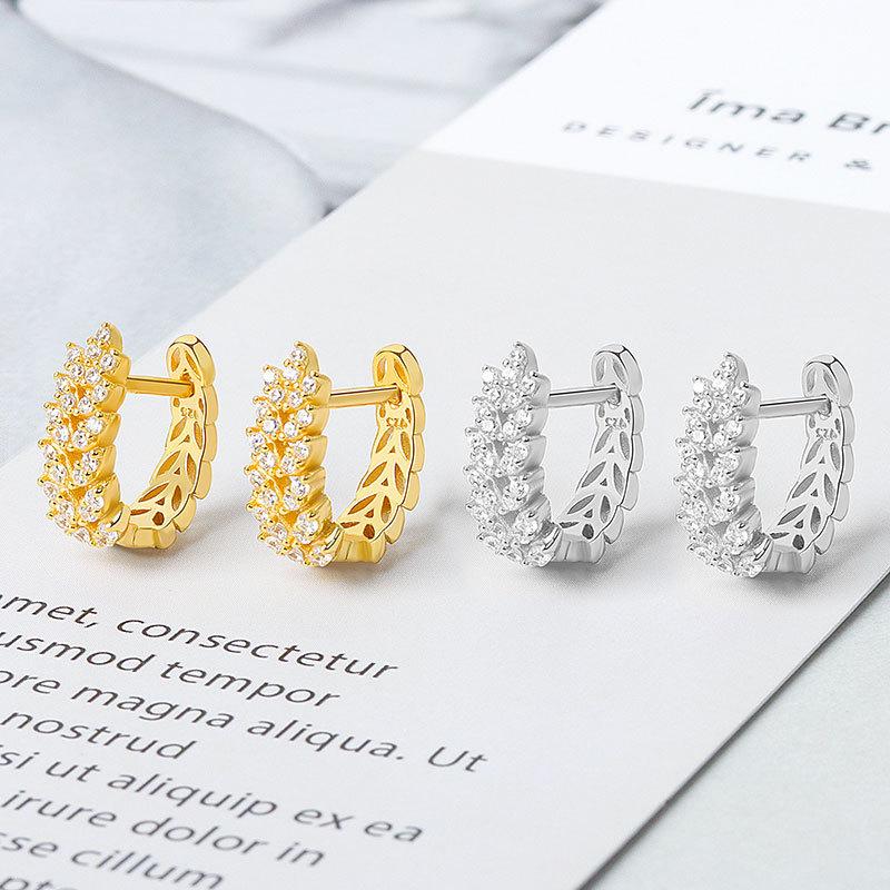  Arrival Sparkling  Zircon Wheat Hoop Earrings Stainless Steel Gold Color Huggies Piercing Earring Wedding Jewelry