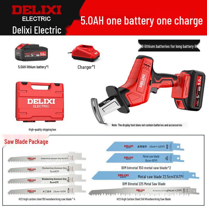 Delixi Rechargeable Handheld Reciprocating Saw - Compact Electric Saw for Home and Outdoor Use