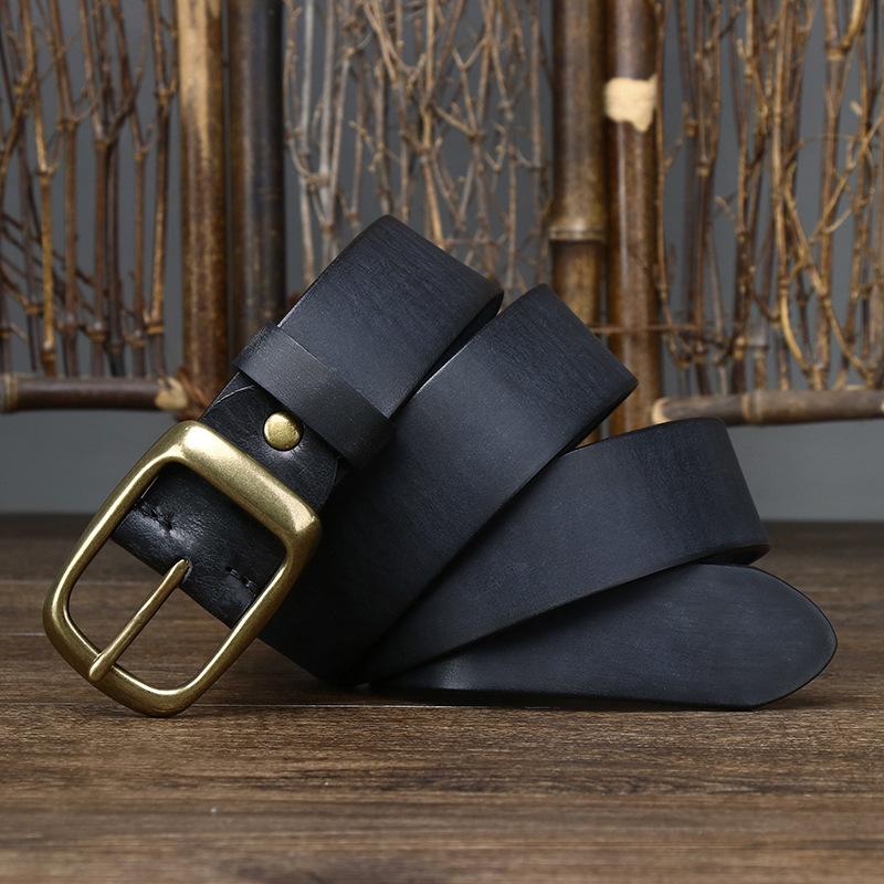 

3.8CM Fashion Male High Quality Genuine Leather Belt Luxury Designer Belts Men New Copper Buckle Jeans Strap for Man Cowboy 125cm чорний