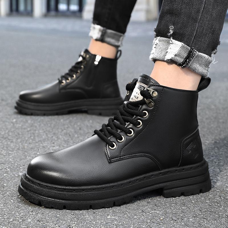 Men's boots four seasons new soft sole high-top non-slip casual boots fashion outdoor boots youth Joker work boots leather boots