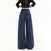 navy blue yuppie old money style retro straight trousers women's high waist thin casual trousers trousers & extended