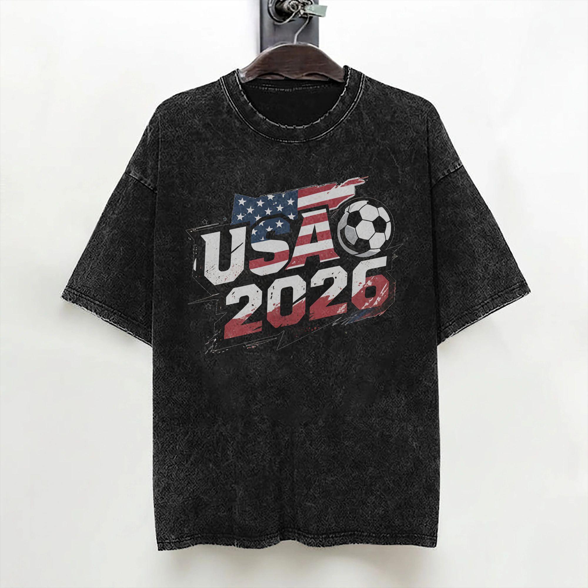 USA Football Match 2026 T Shirts Washed Short Sleeve Street TShirts Usa Canada Mexico Soccer Men Women Streetwear Summer Tees 2XL