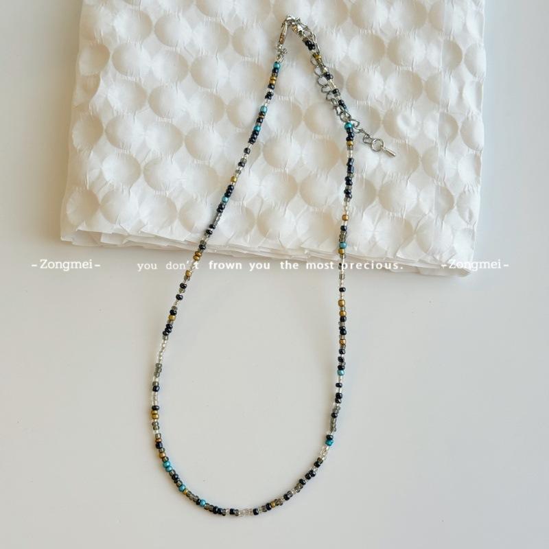 Mori sweet girl style DIY colored rice beads necklace female dopamine millet beads beaded neck chain necklace