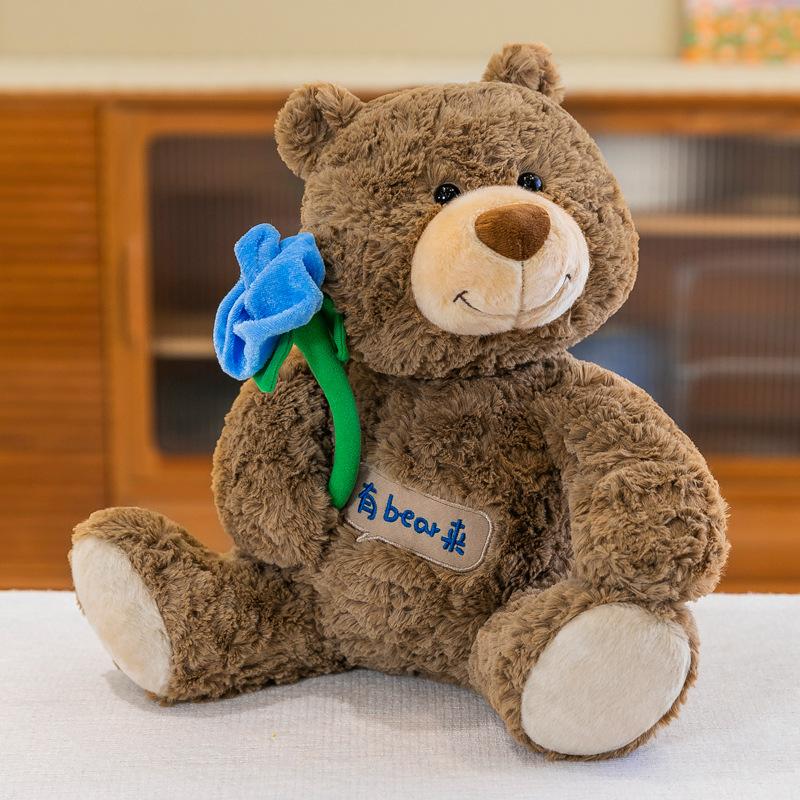 Gift bear plush toy doll holding rose bear doll teddy rag doll children holding pillow