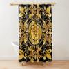 Golden Baroque Symmetrical Shower Curtain Golden Lion And Damask Ornament Luxury Design Gold Lace Bathroom Curtains With Hooks