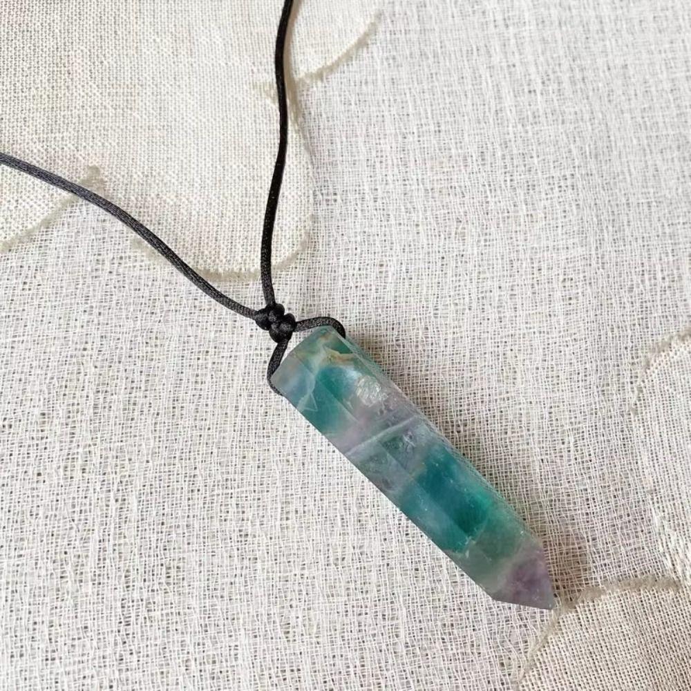 Adjustable Rope Natural Crystal Necklace Hexagonal Stone Pendant Pendulum Necklace Jewelry Gift
