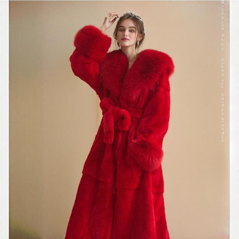 New Winter Environmentally Friendly Fur Coat Coat Women's Medium and Long Large Fur Collar Fashion Thickened Fur Cuff Temperament