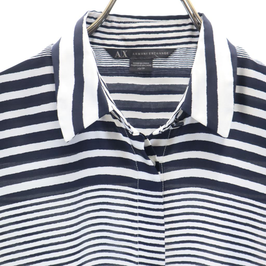 Armani Exchange Border Pattern Long Sleeve Shirt XS White Women Used