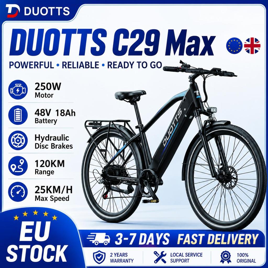 Bicicleta Eléctrica DUOTTS C29 Max 250W48V18Ah, Frenos de Disco Hidráulicos Autonomía 120km Velocidad Máxima 25km/h Bicicleta Eléctrica