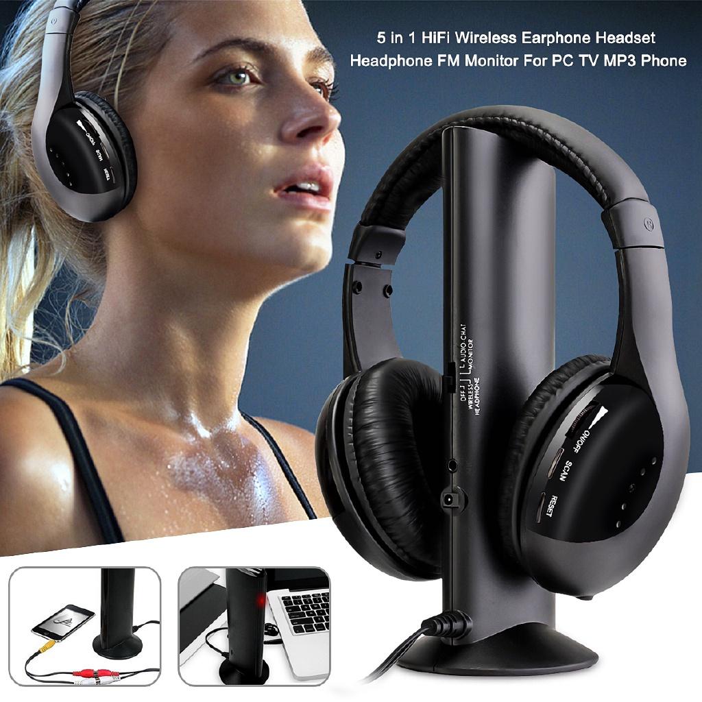 WIRELESS Multifunction Wireless Earphone Wireless HEADPHONES FOR PC TV MP3 Headphone 5-in-1