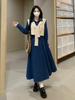 Elegant Denim Blue Dress for Women - New Autumn Slimming Preppy Style Two-Piece Vest and Skirt Set