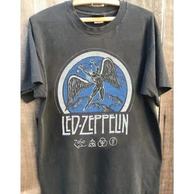 Led Zeppelin Zespół Koszulka z Trasy 1975 Codzienna i Wygodna Letnia Luźna i Oddychająca Koszulka Top Męski i Damski