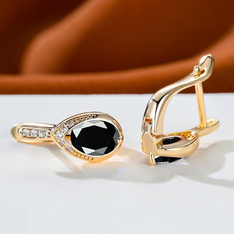 Popular Champagne Jinbao Blue Diamond Angel's Tears Ear Buckle Women's Niche Design Micro-inlaid Zircon Jewelry