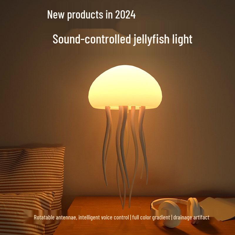 Sound-Activated Gradient Jellyfish Lamp with Floating Tentacles - Ideal for Home, Car, or Desktop Atmosphere Lighting