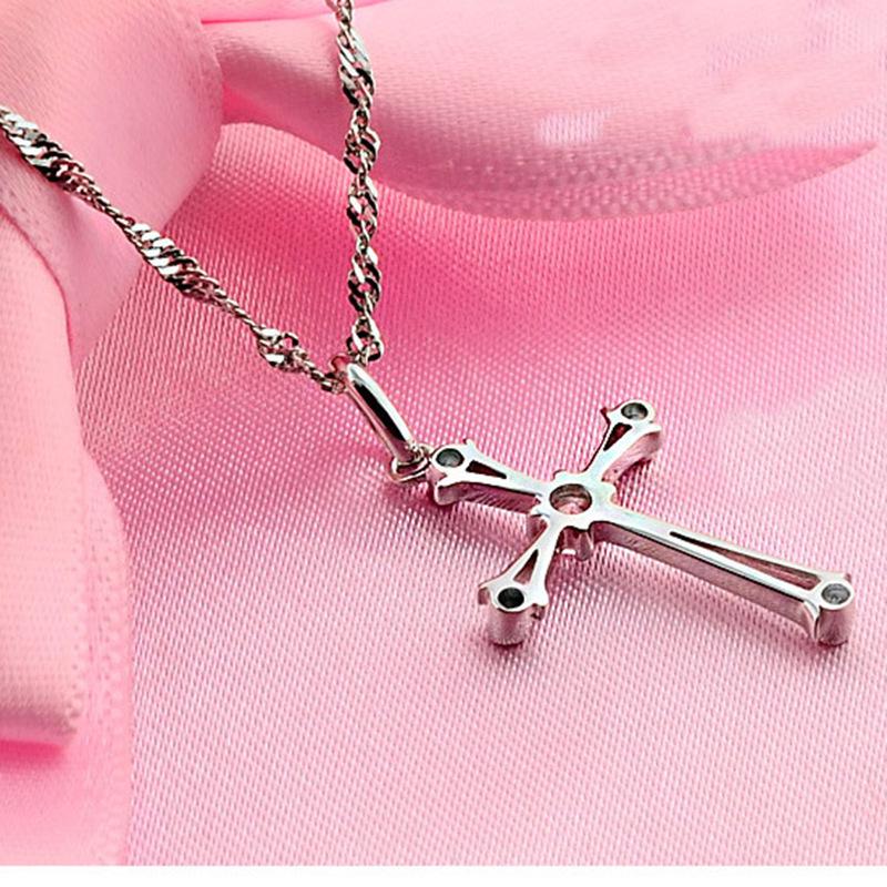 925 Sterling Silver Diamond Inlaid Cross Pendant - Women's Korean Fashion Jewelry