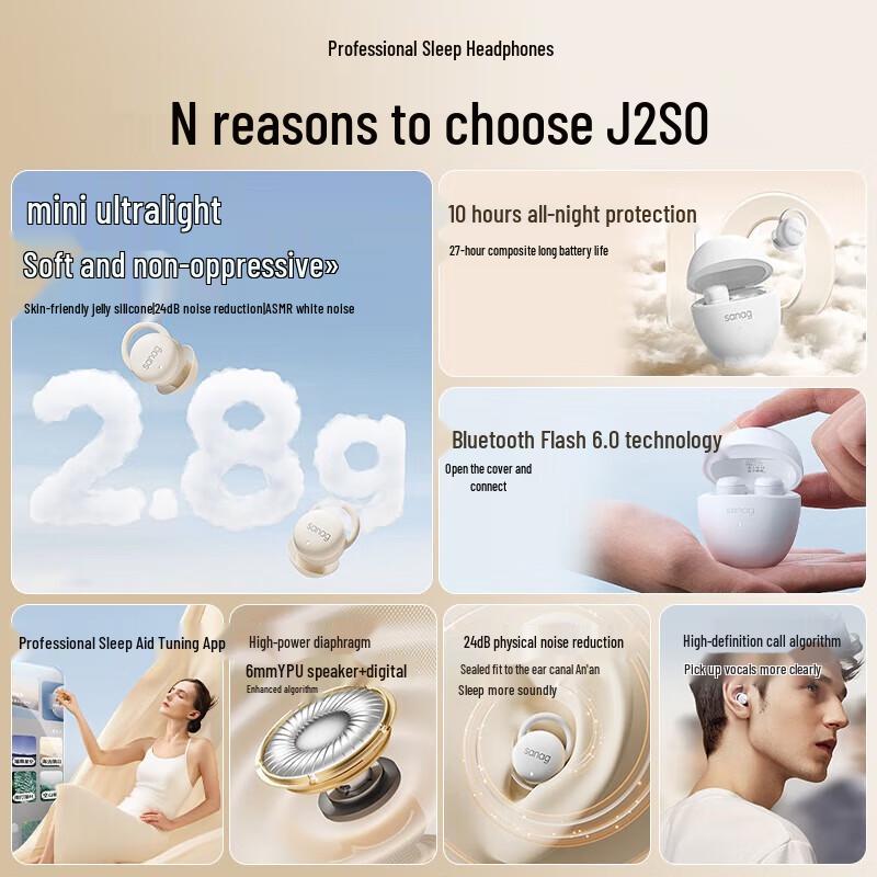 SANAG J20S Wireless Noise-Canceling Sleep Earbuds