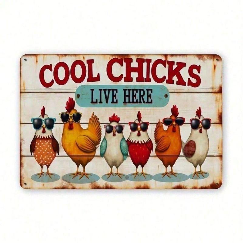 

Vintage Metal Chicken Poster Wall Art Farm Decor