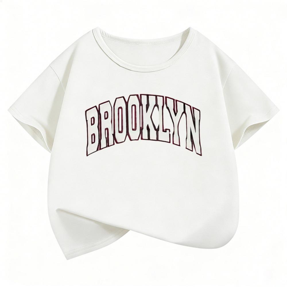 Brooklyn Letter Printed  Fashion T Shirts Short Sleeve Kids Children's T-shirt Boys Girls Summer Spring Casual Top Tee Shirt
