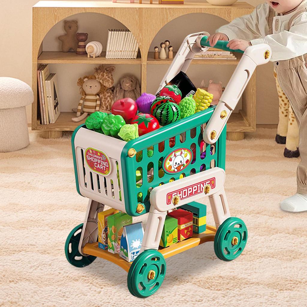 Grocery Cart for Kids Pretend Play Shopping Cart Playset Kitchen Toys Fake Food for Toddler Preschool Learning Activities Boys