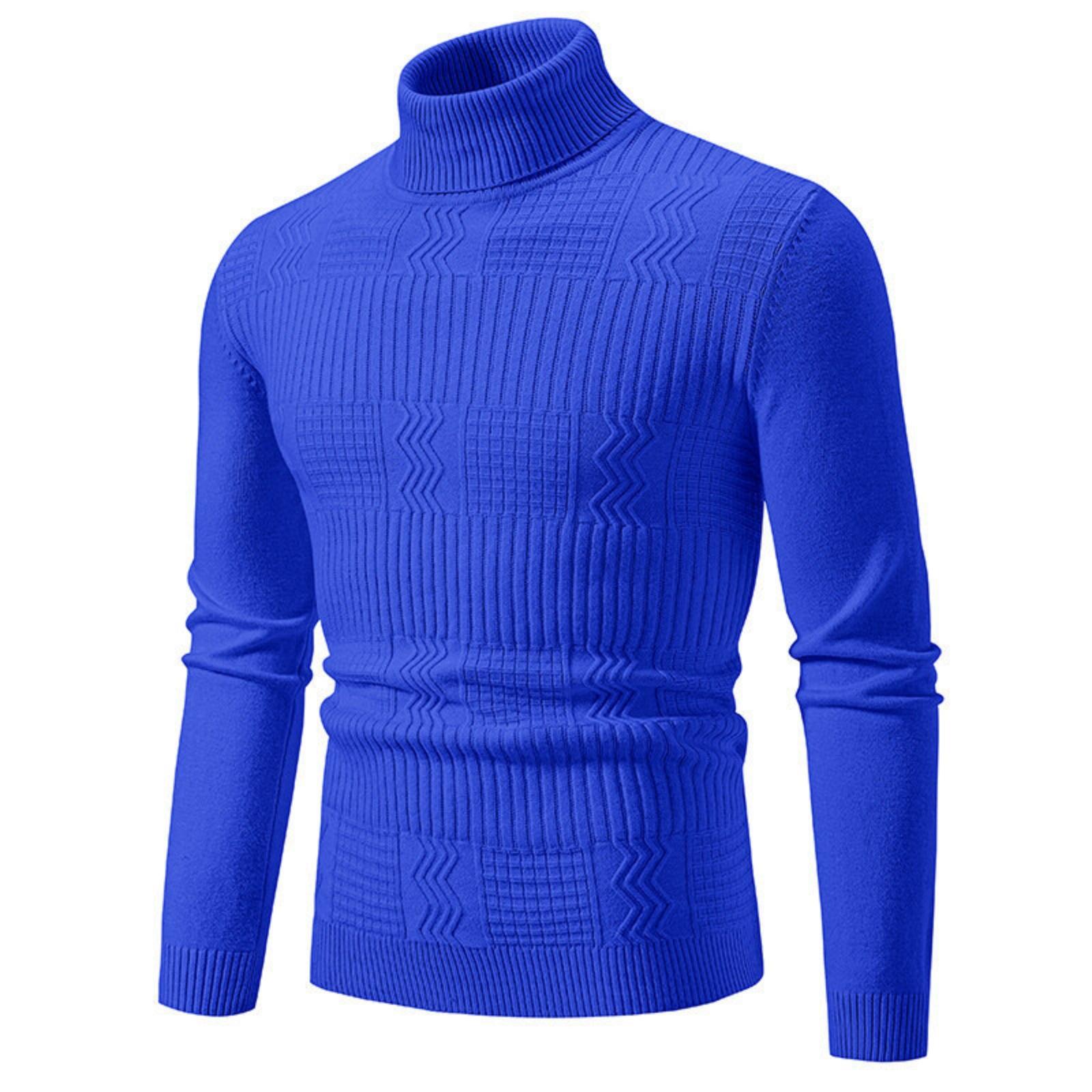 

Men s Casual Solid-color High-collar Knitted Sweater, Men s Warm Base Layer Pullover Sweater L синий