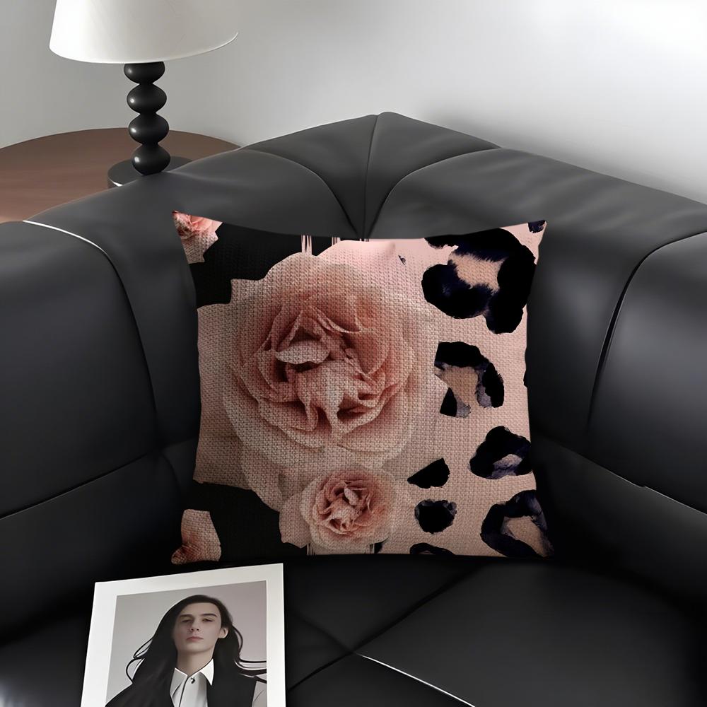 

Pink Leopard Fashion Cushion Cover Natural Linen Organic Fabric DoubleSided Printing Sofa Home Decor Gift Pillow Case 30x30cm