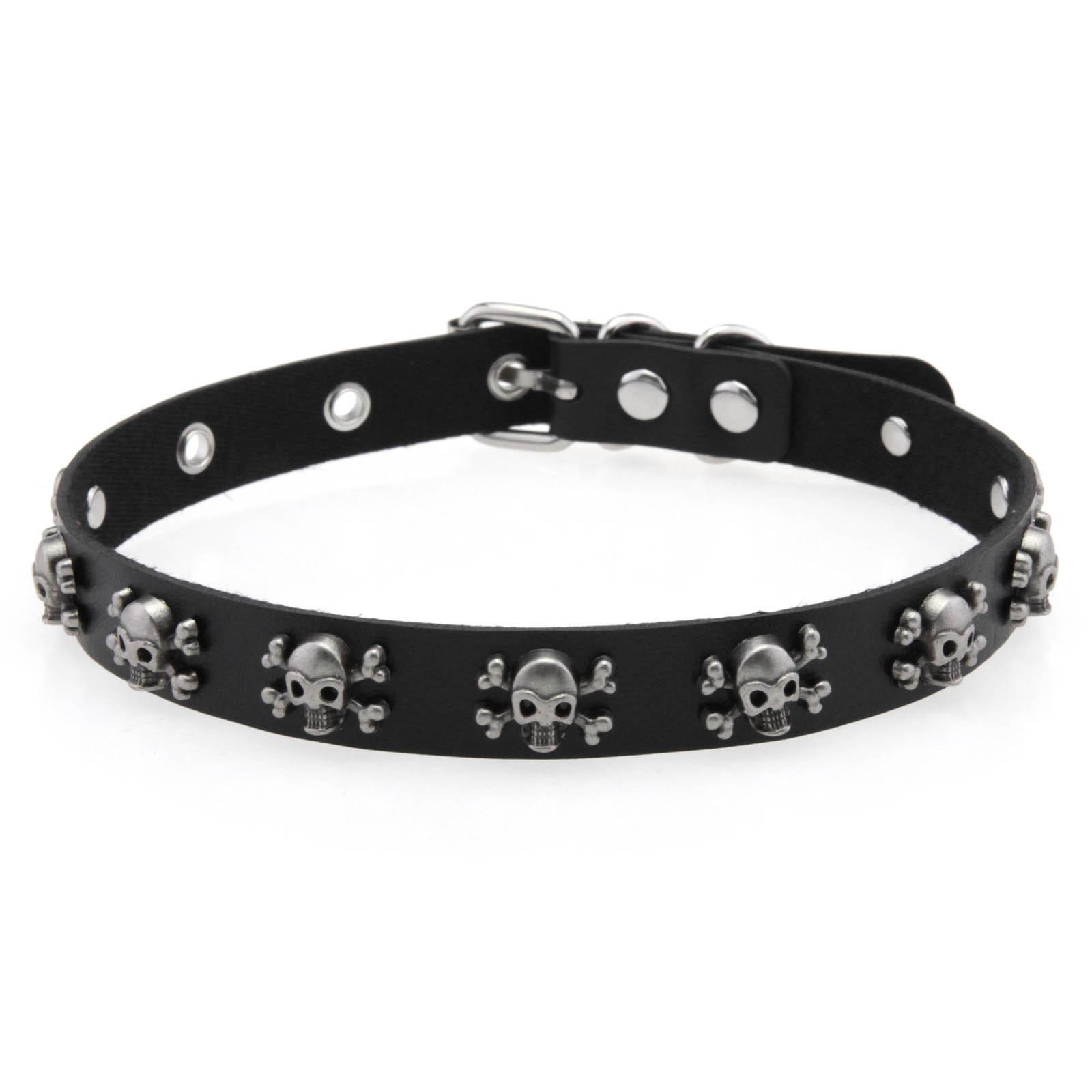 

Дерзкий дизайн черепа Чокер из ПУ кожи Регулируемый готический воротник Панк стиль Украшения для женщин мужчин Уличная одежда чёрный