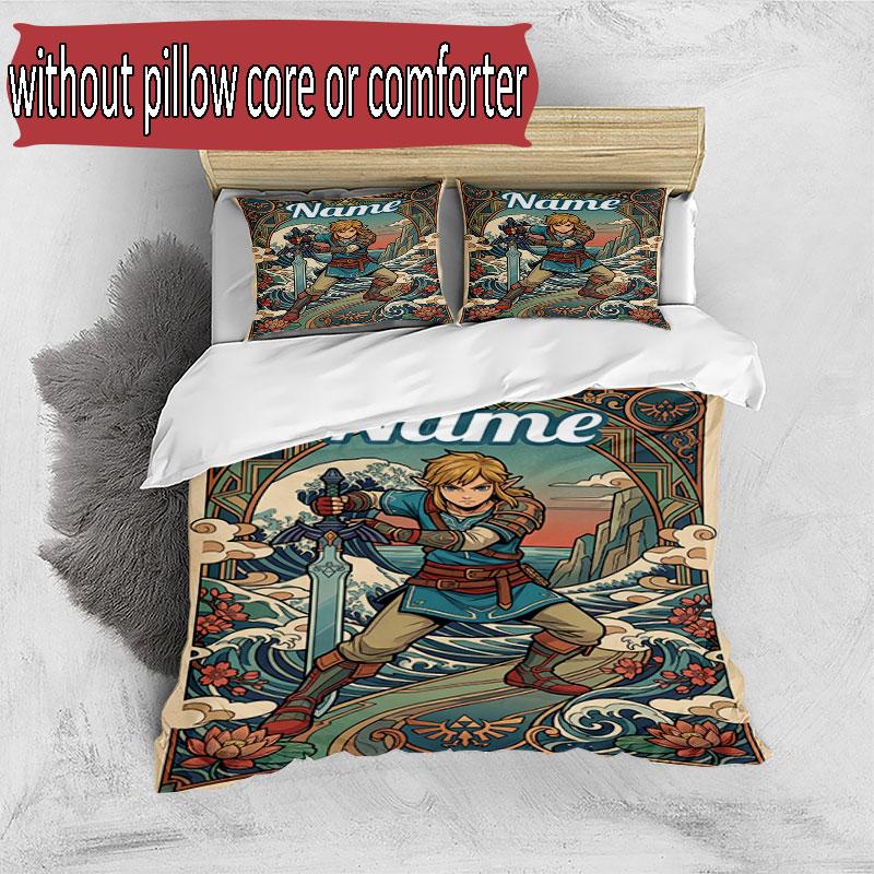 3pcs Duvet Cover Set (1*Duvet Cover + 2*Pillowcase, Without Core), Custom Name The Legend Of Zelda Pattern Bedding Set, Home Bedroom Decor Gift