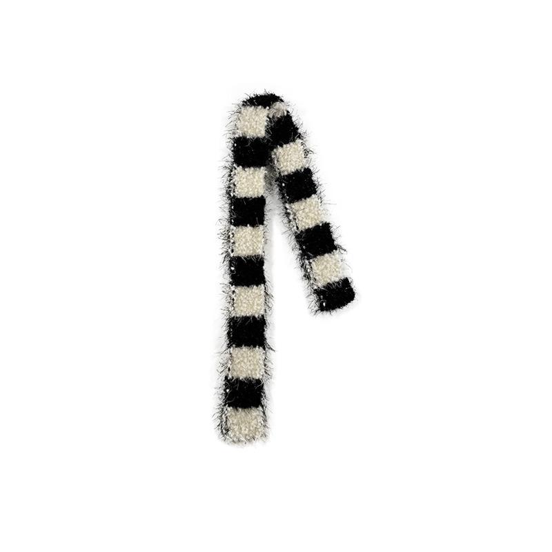 Thin and Long Striped Contrasting Color Scarf Female Millennium Hottie Style Concave Shape Woolen Scarf