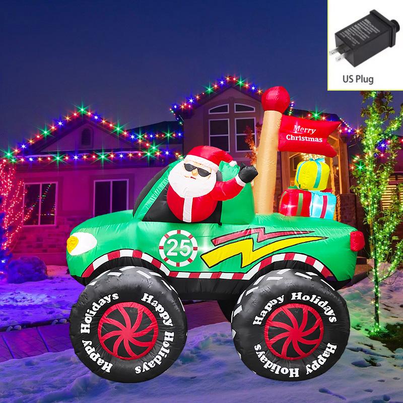 Outdoor Christmas Decorations Santa Claus Vehicle LED Lights Inflatable Model Toys Holiday Gift Props Indoor Party Xmas Decor