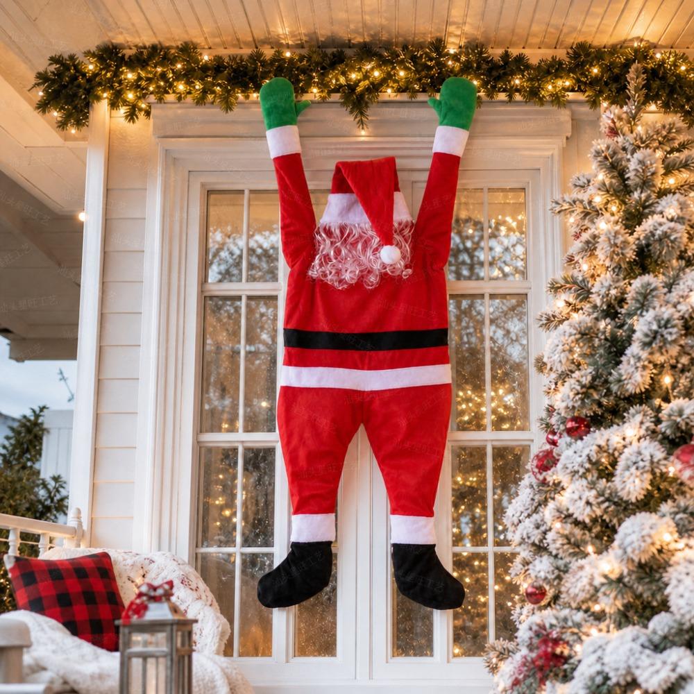 Velvet Window Hanging Santa Claus Self-adhesive Christmas Background Decoration Indoor